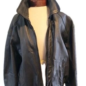 Men's Classic GENUINE LEATHER  Black Bomber Jacket